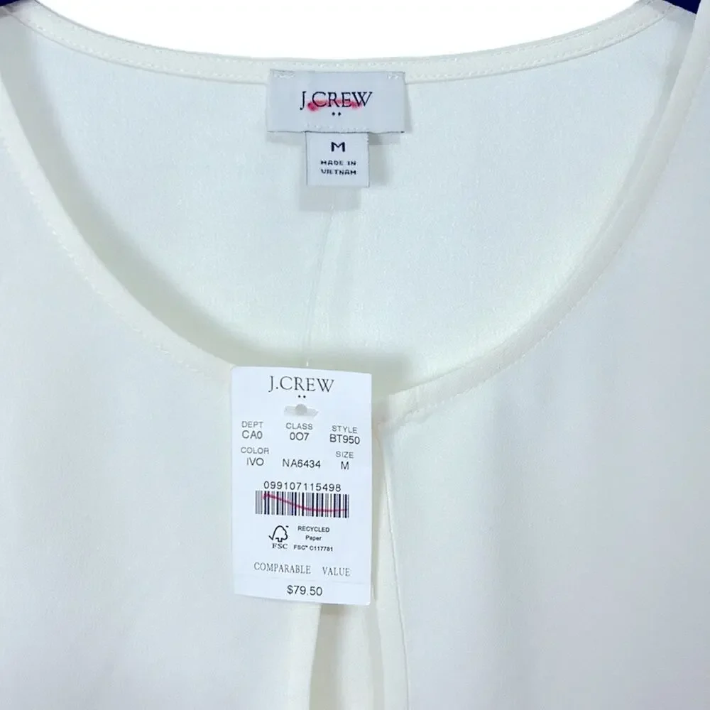 J. Crew Puff-Sleeve Satin Back Crepe Top Ivory medium NWT